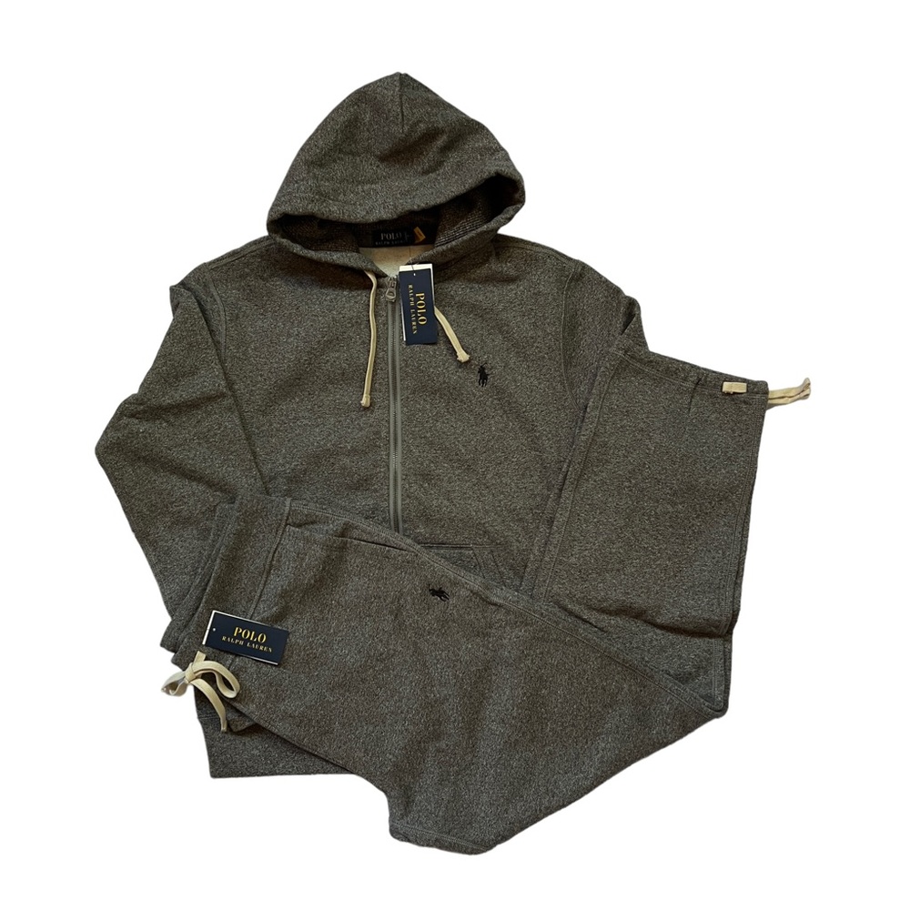 POLO RALPH LAUREN Mens Fleece Lined SWEATSUIT COMPLETE SET Gray Heather